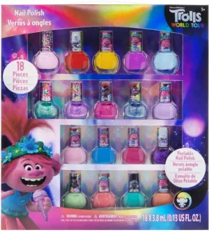 Dreamworks Trolls Non-Toxic Peel-Off Nail Polish, Deluxe Set for Kids, some with Glitter