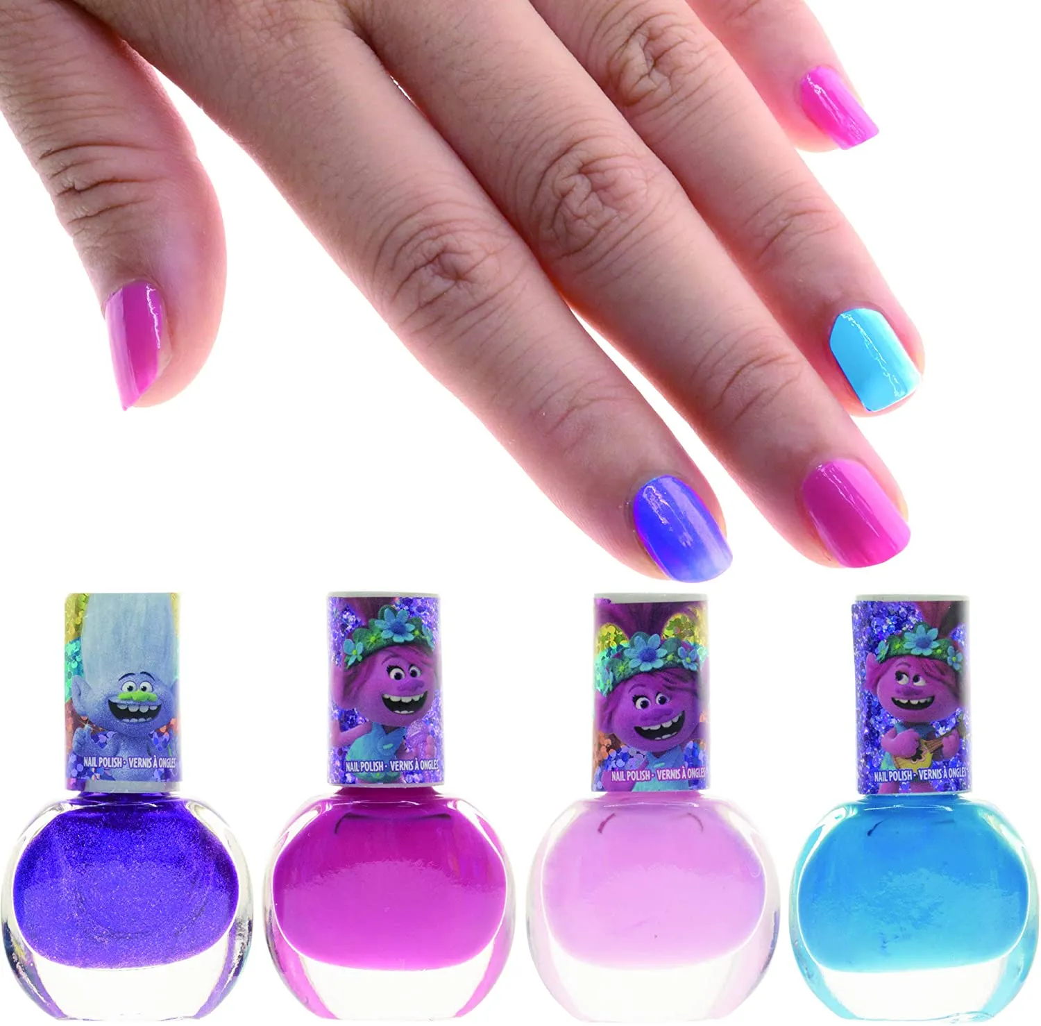 Dreamworks Trolls Non-Toxic Peel-Off Nail Polish, Deluxe Set for Kids, some with Glitter