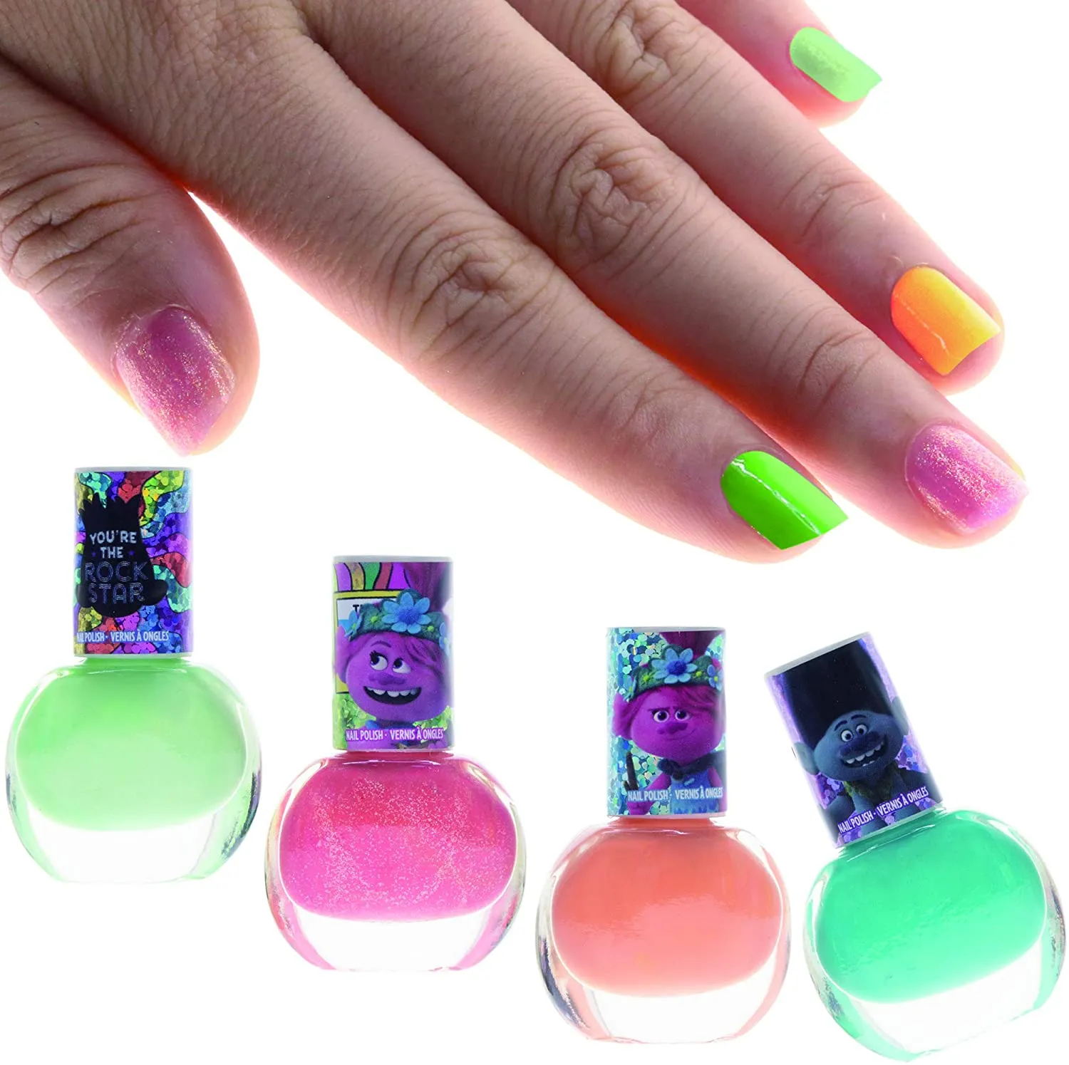 Dreamworks Trolls Non-Toxic Peel-Off Nail Polish, Deluxe Set for Kids, some with Glitter